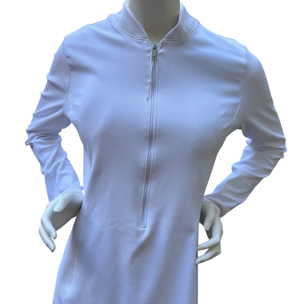 SPANX Ribbed Long Sleeve Half Zip Athletic Dress with Built-in Liner White L NWT